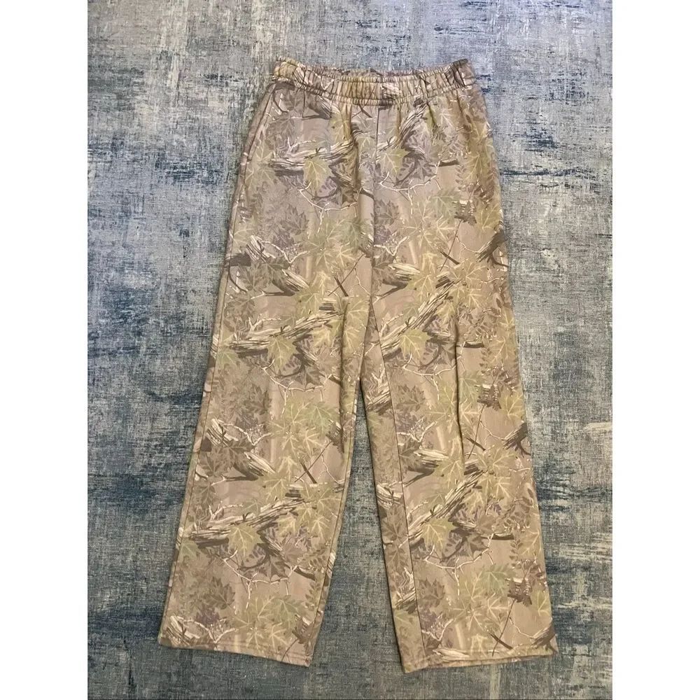 PacSun Tan Beige Green Tree Camo Baggy Wide Leg Sweatpants Women's Small